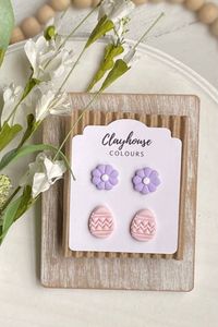 Easter Egg & Flower Clay Earrings