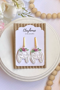 Floral Bunnies Clay Earrings